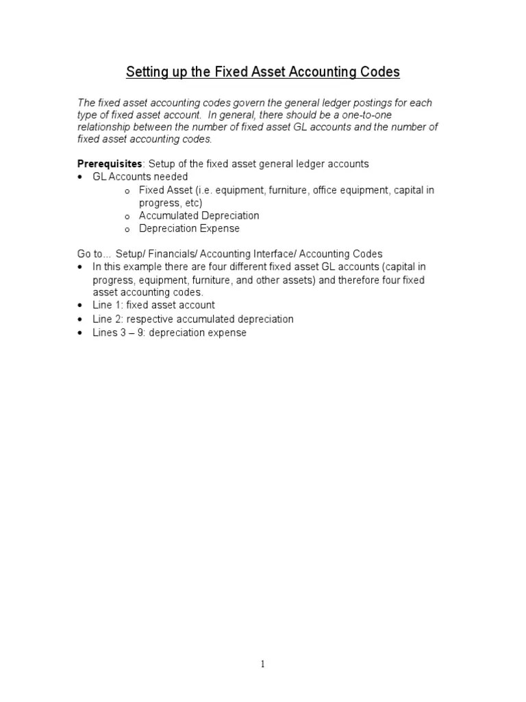 Sage X3 User Guide Setting Up The Fixed Asset Accounting Codes