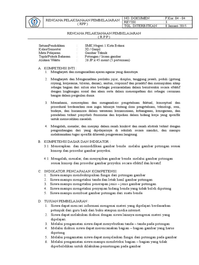 RPP Gambar Teknik SMK Kelas X