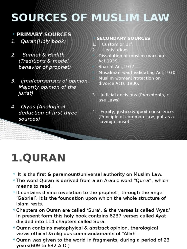 Sources Of Muslim Law