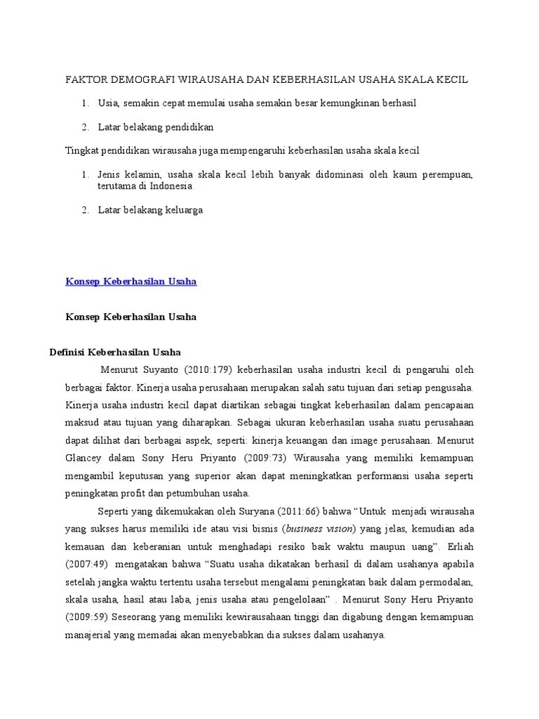 Faktor Demografi Wirausaha Dan Keberhasilan Usaha Skala Kecil | PDF