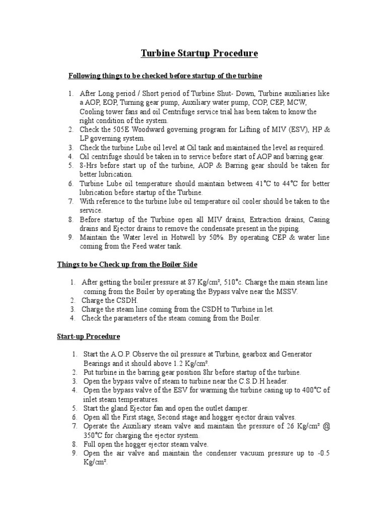 Turbine Start Up Procedure2 Download Free PDF Boiler Steam