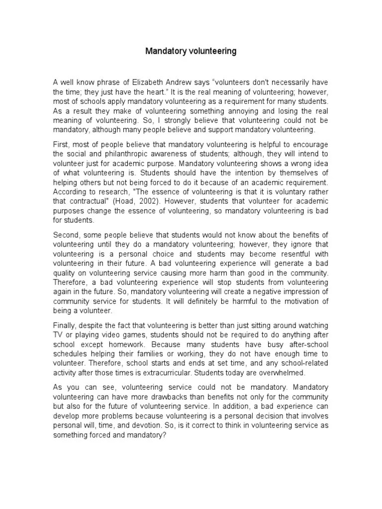 Mandatory Volunteering Essay PDF Volunteering Psychological Concepts