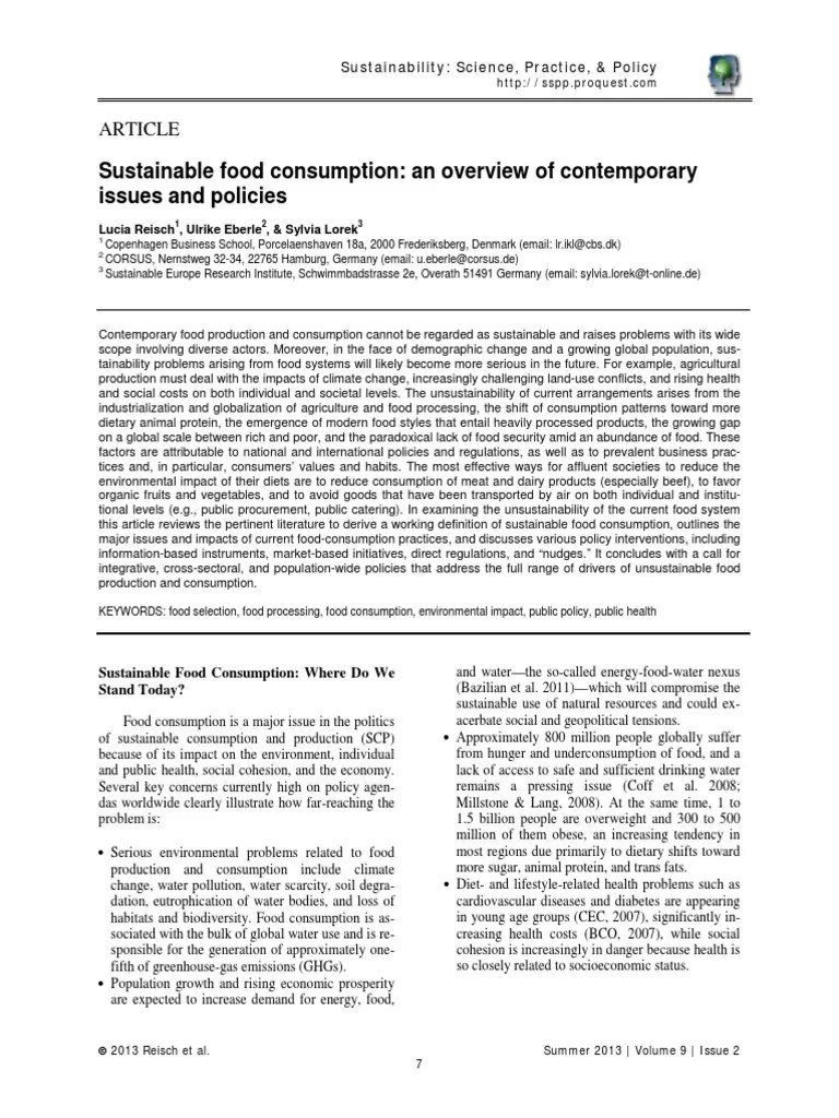 Sustainable Food Consumption PDF Agriculture Sustainability