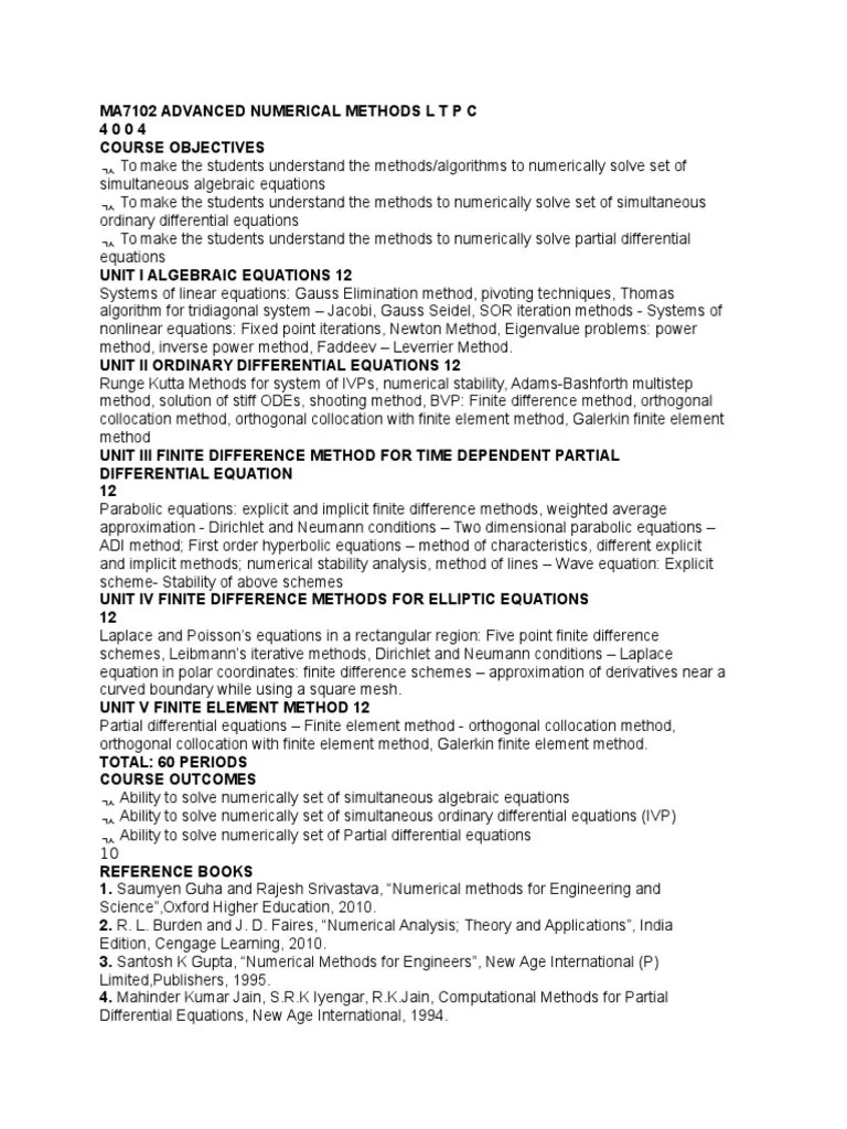 Ma7102 Advanced Numerical Methods L T P C PDF Numerical Analysis