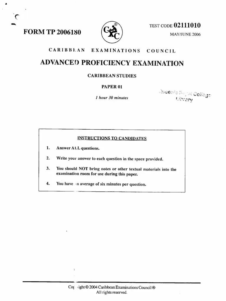 CAPE 01 Caribbean Studies Paper 2006