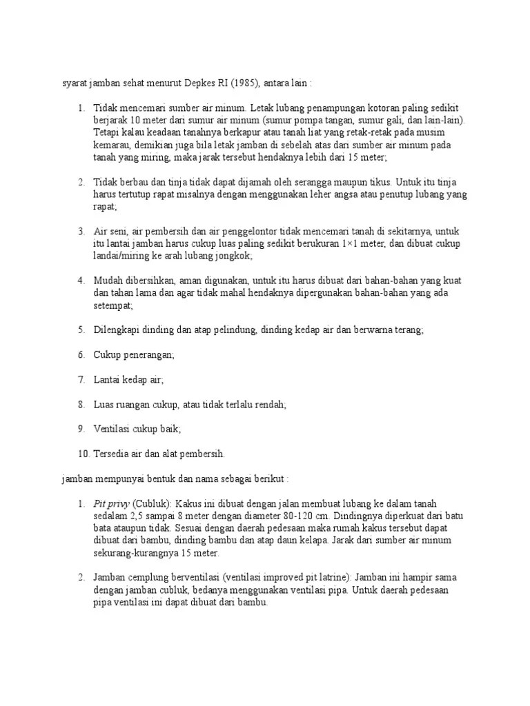 Syarat Jamban Sehat Menurut Depkes RI