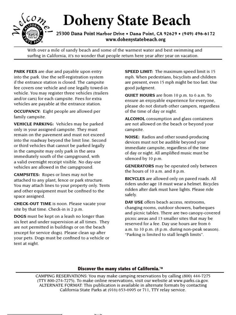 Doheny State Beach Campground Map Campsite Camping