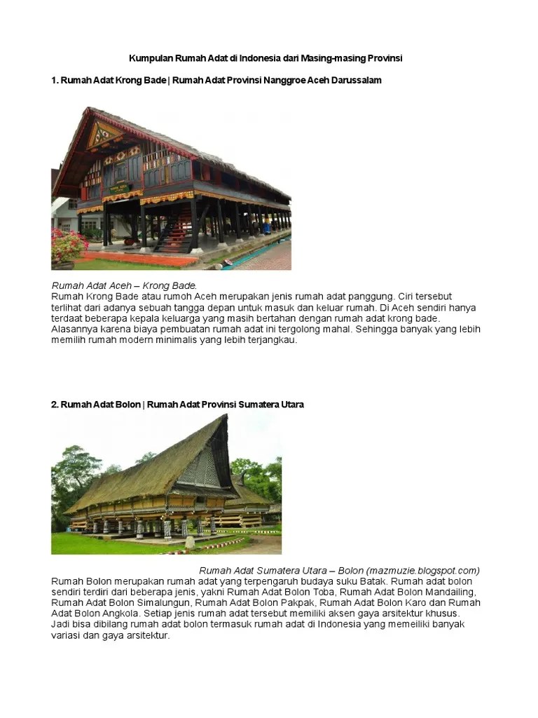 Kumpulan Rumah Adat Di Indonesia Dari Masing