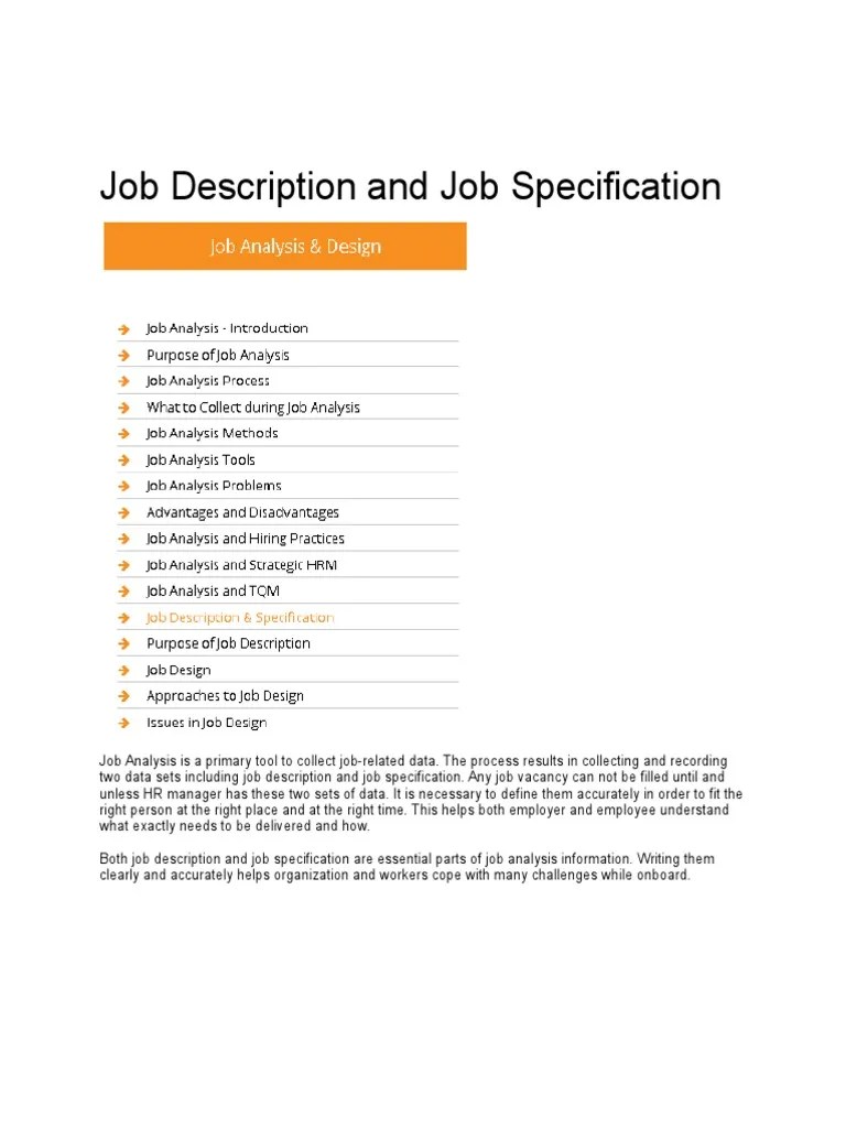 3.10ob Description and Job Specification Recruitment Employment