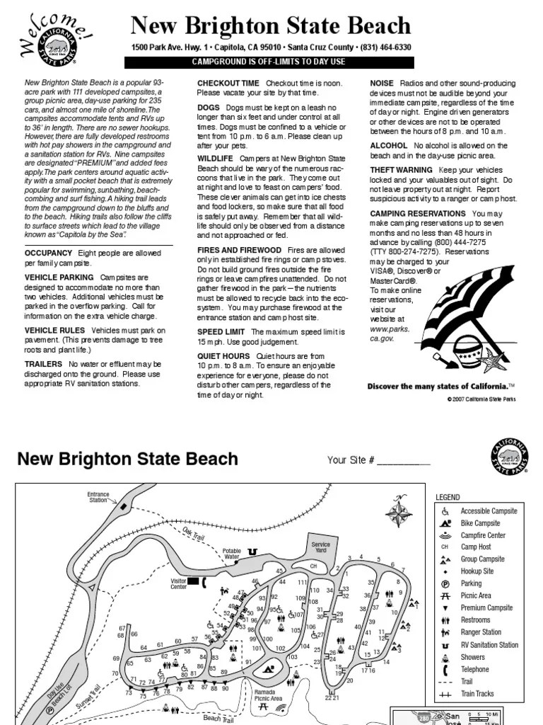 New Brighton State Beach Campground Map Campsite Camping