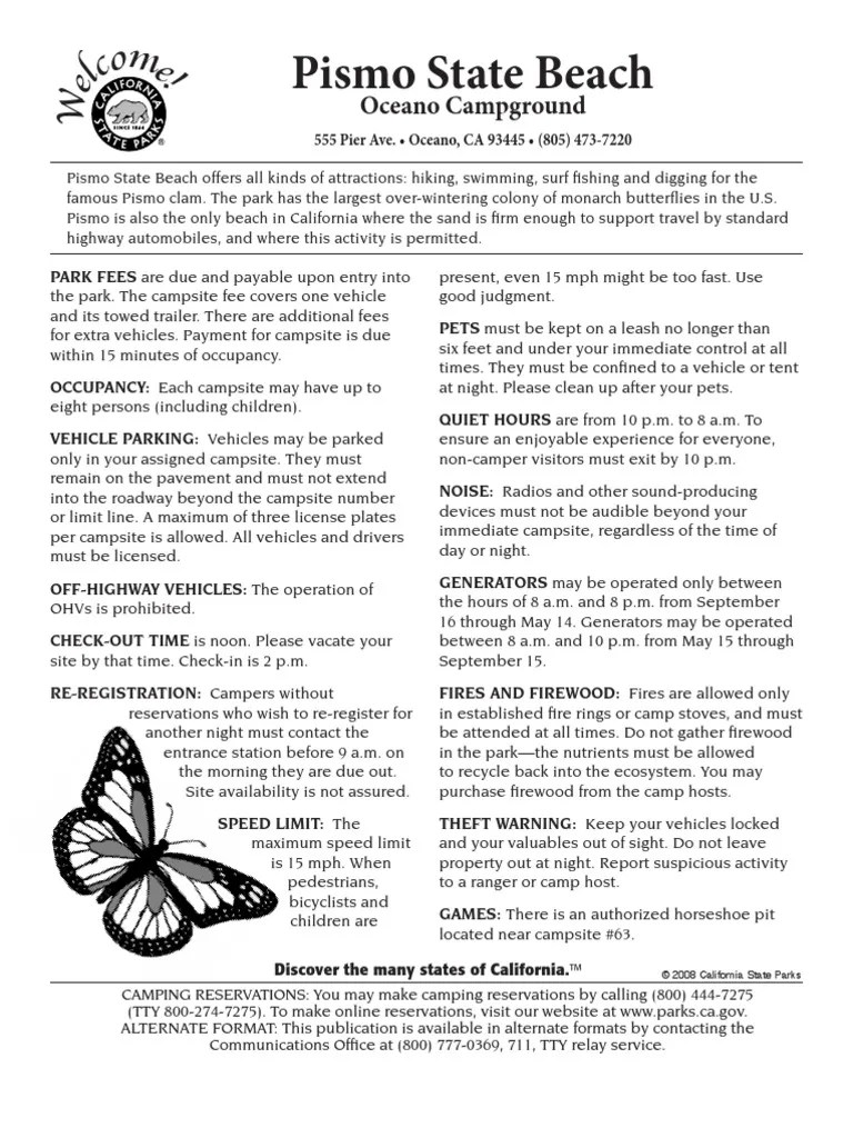Pismo State Beach Campground Map Oceano Campsite Camping Free 30