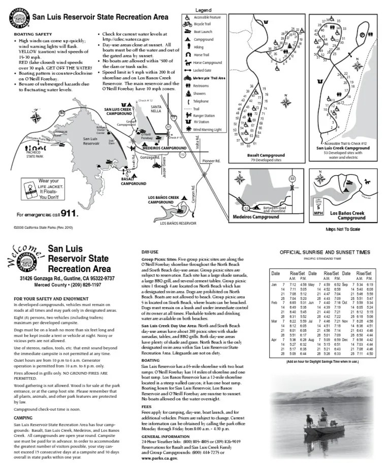 San Luis Reservoir State Recreaion Area Campground Map Campsite Camping