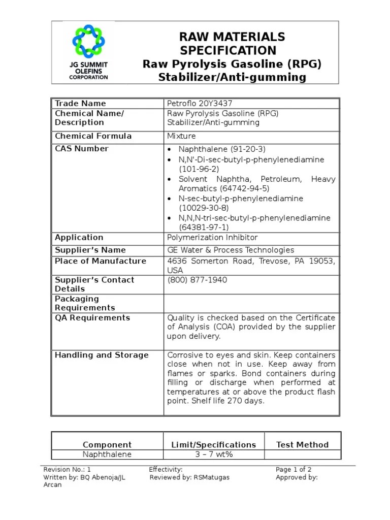 Raw Material Specification Sheet Petroflo 20Y3437 New PDF