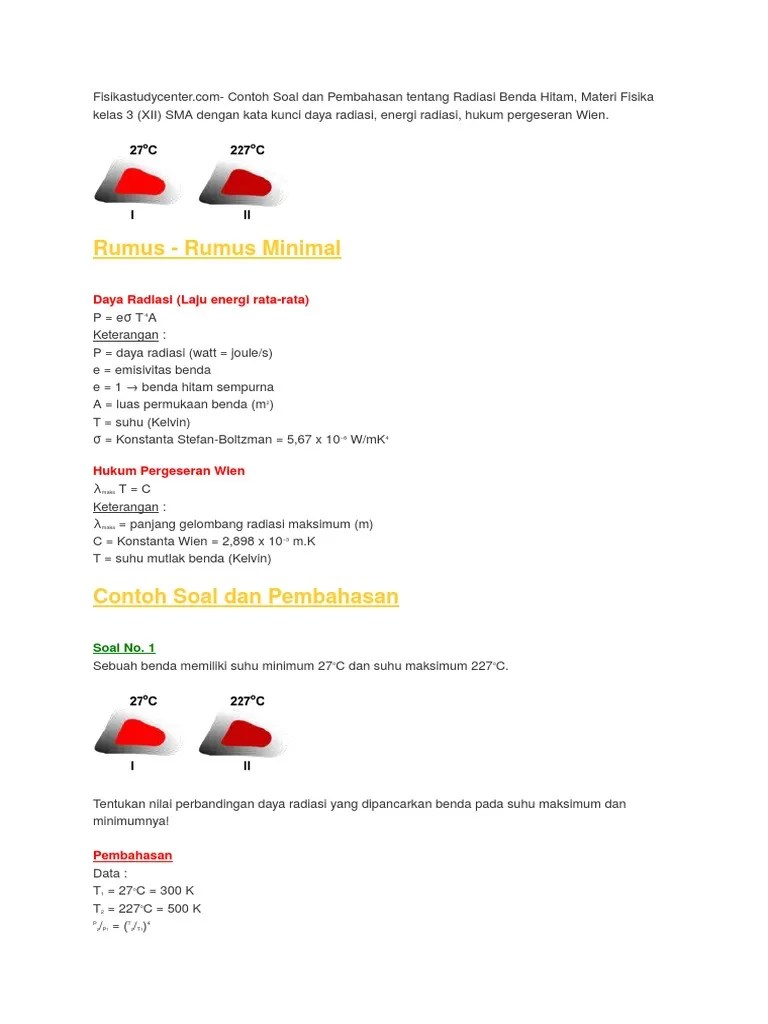 Soal Dan Pembahasan Radiasi Benda Hitam | PDF