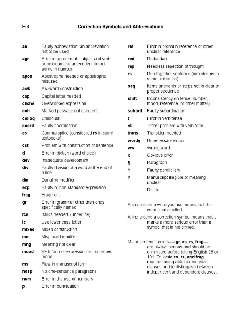 H 5 Correction Symbols and Confused Words English Language