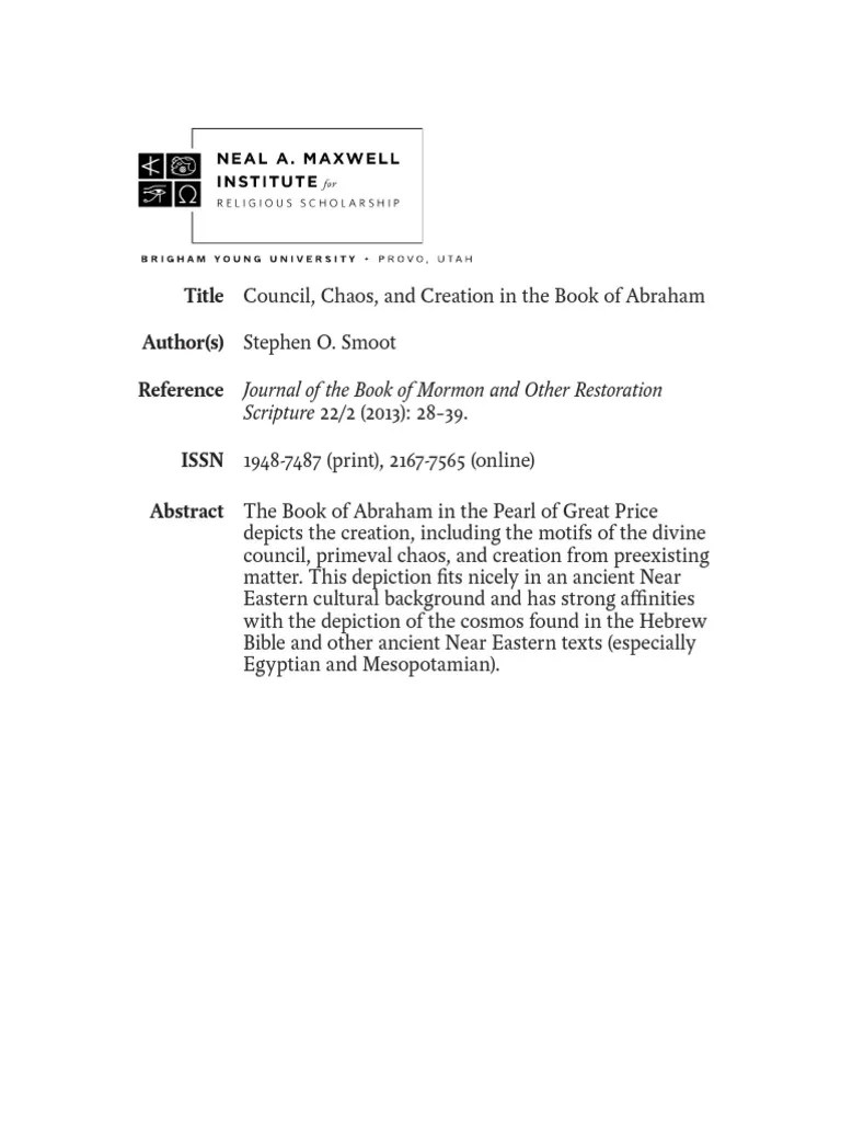 Council, Chaos, and Creation in Book of Abraham Smoot