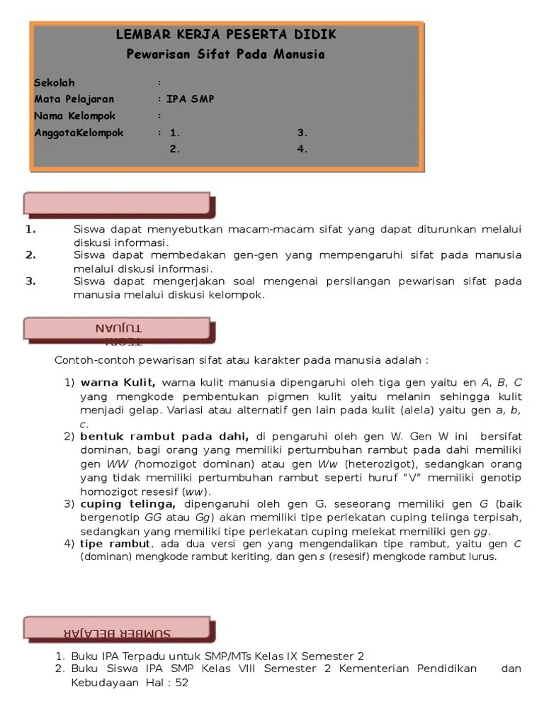 LKPD Pewarisan Sifat Pada Manusia | PDF
