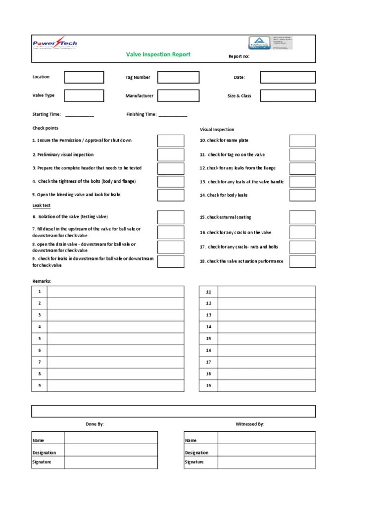 Valve Inspection Checklist Leak Valve