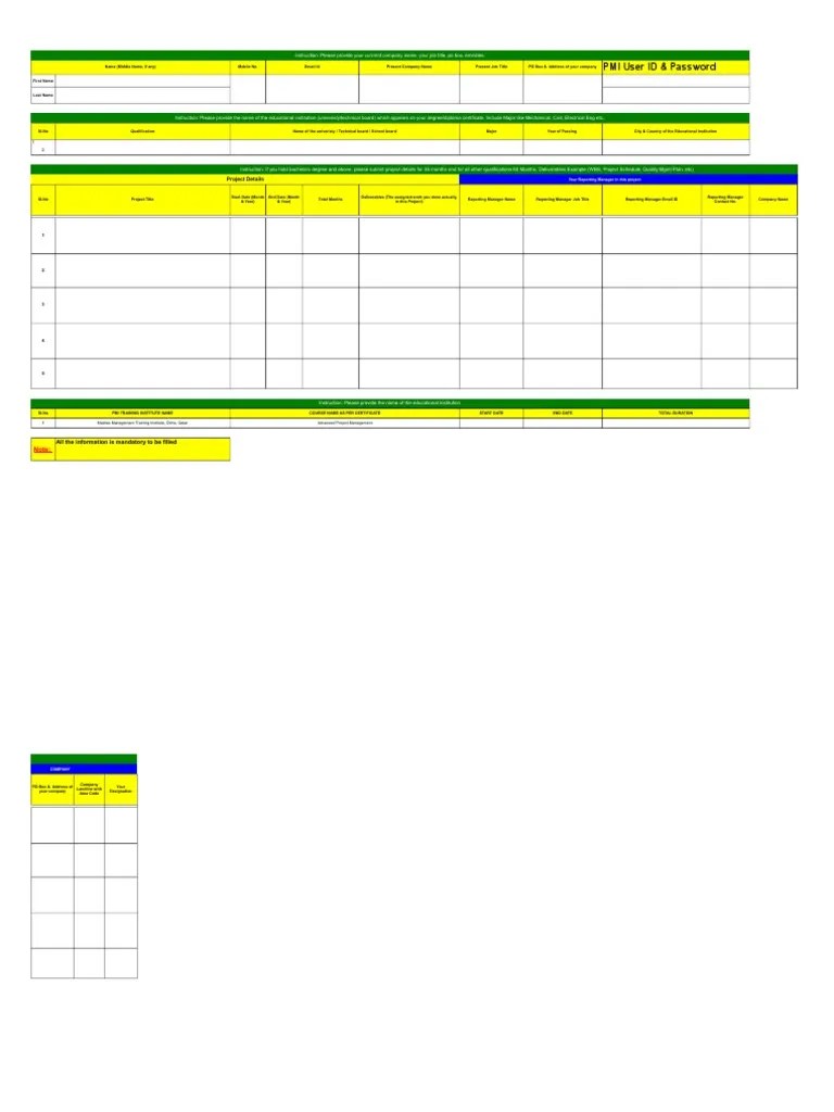 PMP Application Worksheet | Diploma | Computing