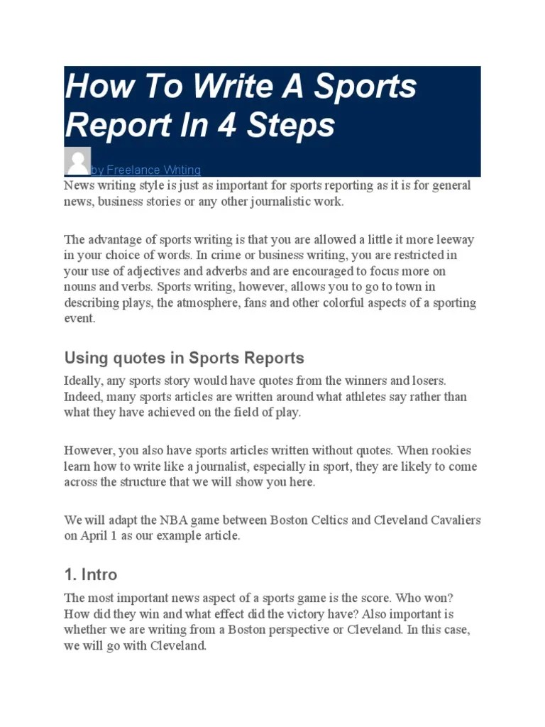How to Write a Sports Report in 4 Steps Boston Celtics Cleveland