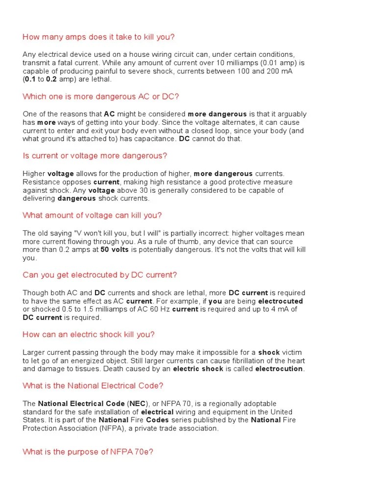 Electrical Safety Based Questions and Answers | PDF | Electric Shock