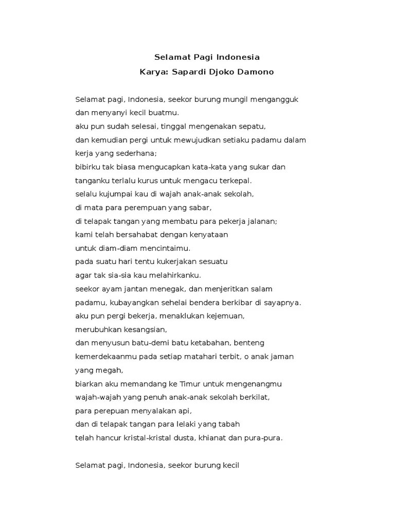 Puisi Selamat Pagi Indonesia Karya Sapardi Djoko Damono Berbagi Informasi