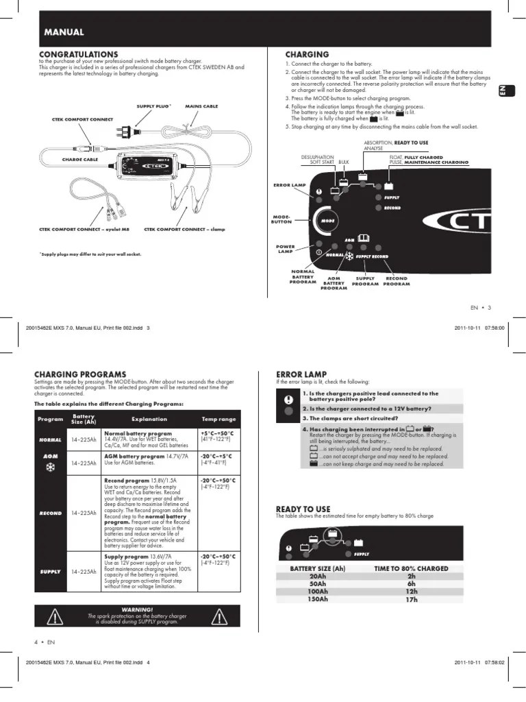 CTEK Mxs 7.0 Manual Uk en PDF Battery Charger Electricity