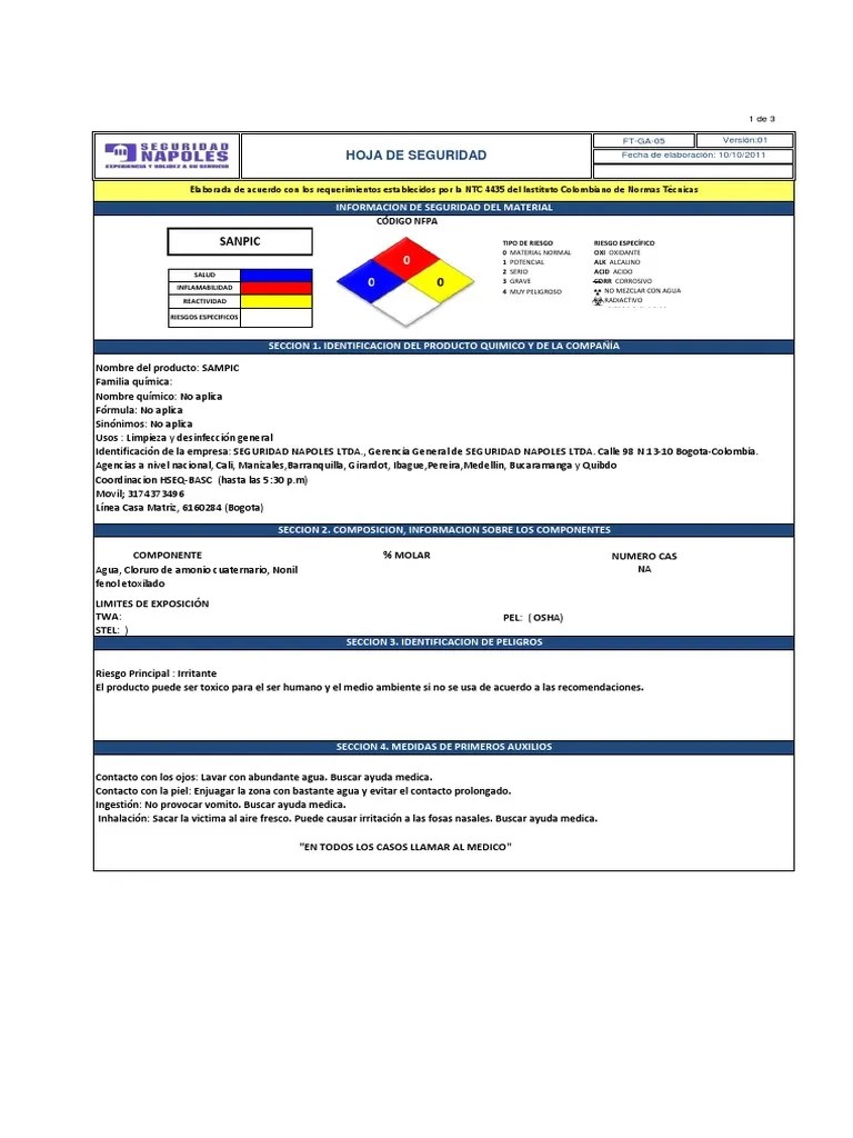 Hoja de seguridad Multiusos sanpic
