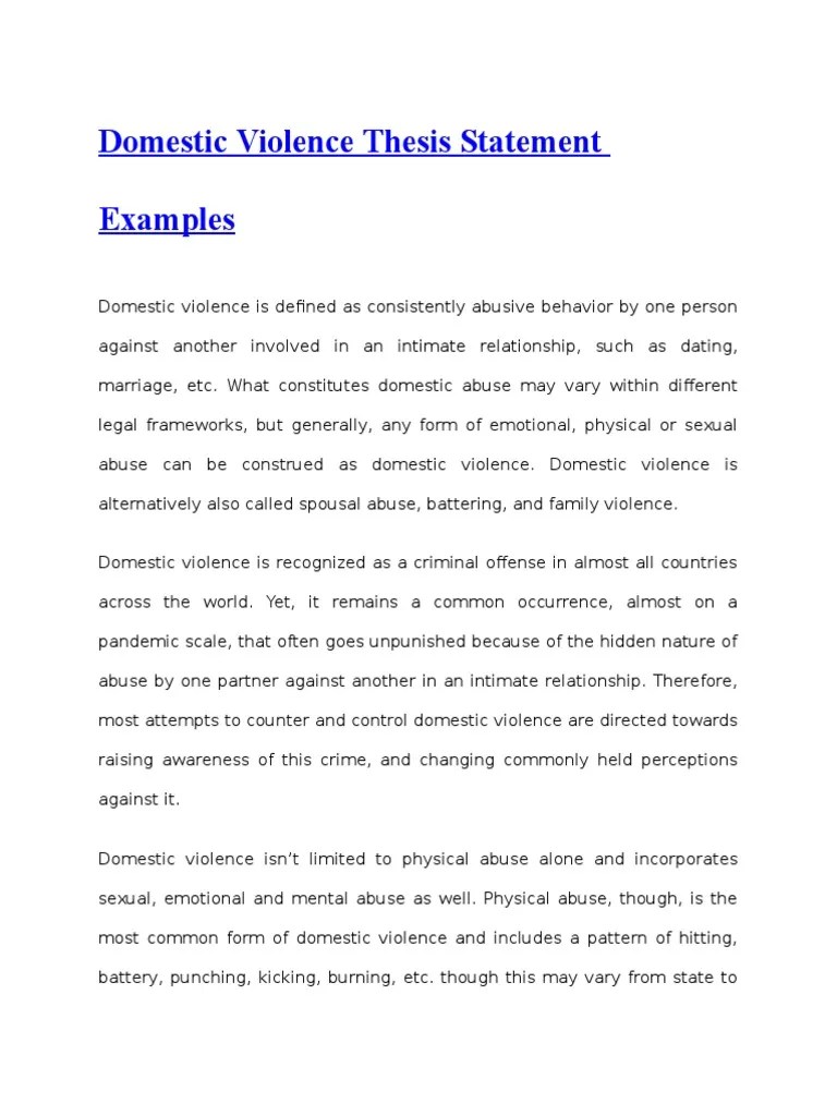 Domestic Violence Thesis Statement Examples.docx Domestic Violence