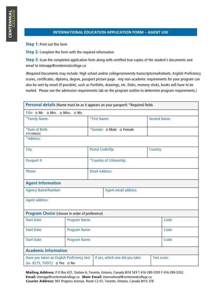 International Education Application Form Agent Address (Geography