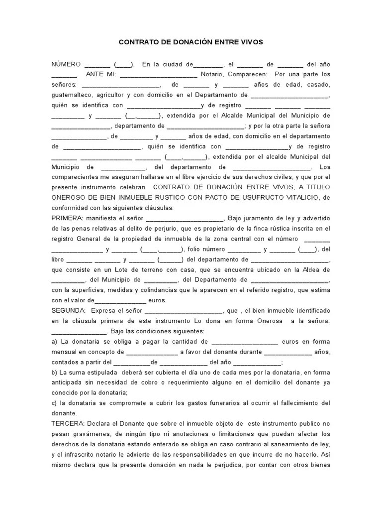 Contrato de Donacion Entre Vivos Propiedad