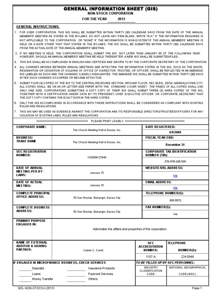 GIS_NonStock SEC Form Securities (Finance) Legal Personality