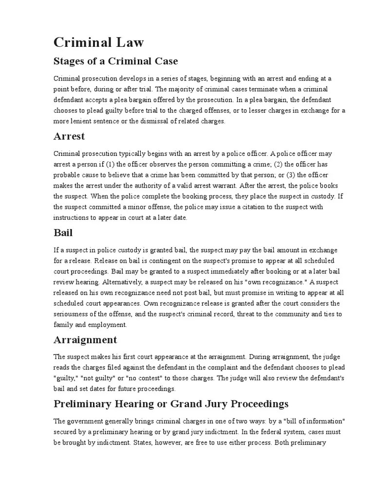 Stages of A Criminal Case PDF Preliminary Hearing Arrest