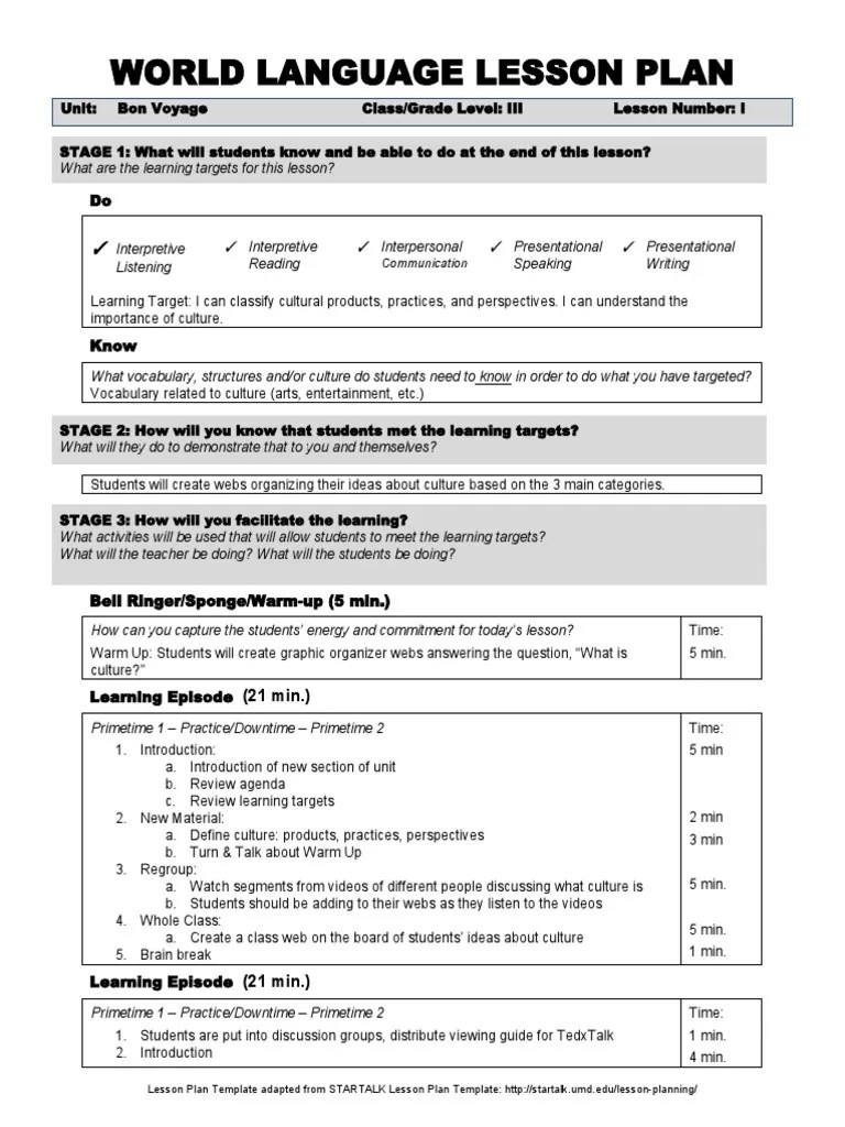 World Language Lesson Plan Communication PDF Lesson Plan Learning