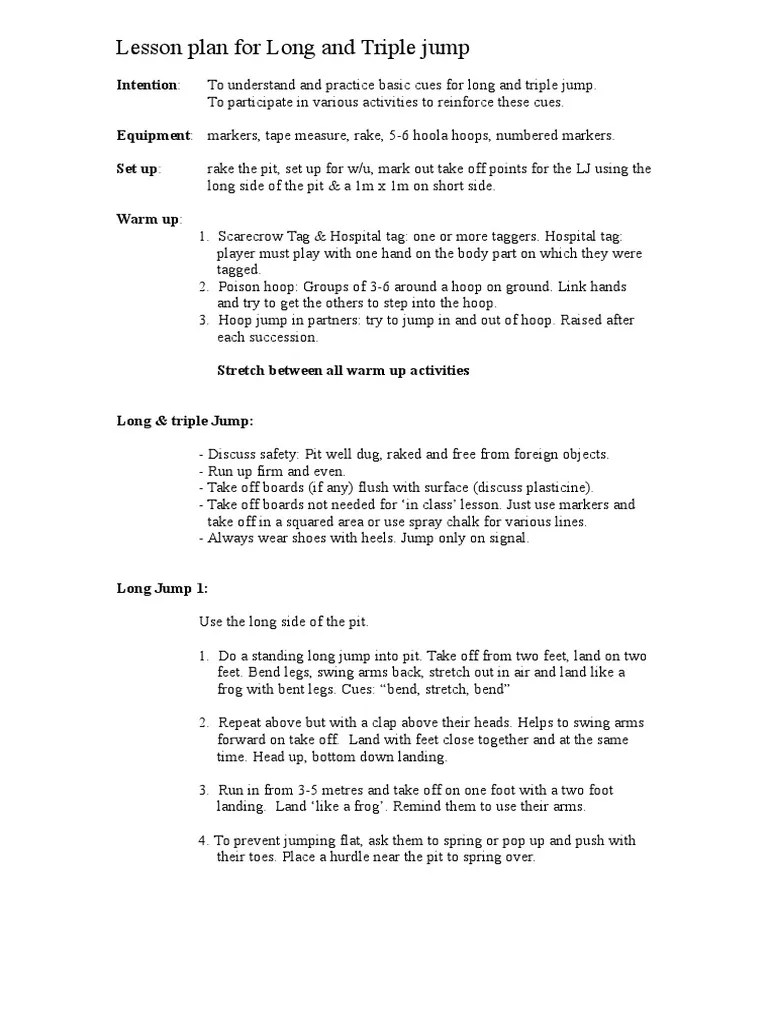 lesson plan long triple jump Athletic Sports Individual Sports