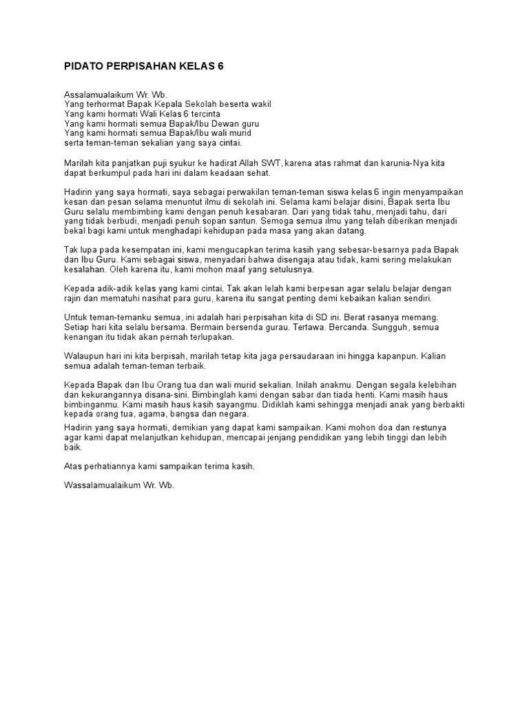 Pidato Perpisahan Kelas 6 | PDF