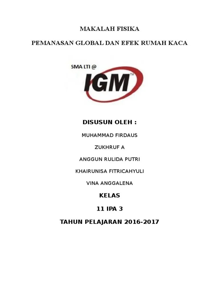 Makalah Pemanasan Global Dan Efek Rumah Kaca - Contoh Makalah
