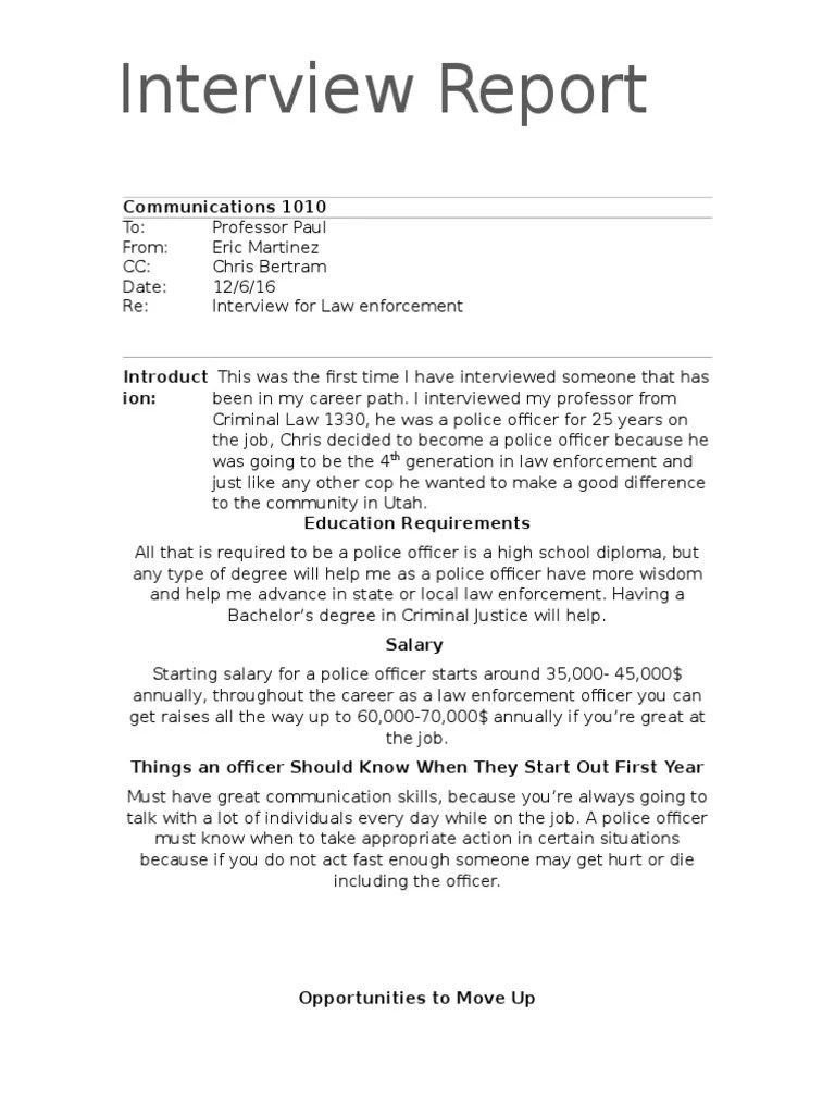 interview report Police Officer Police