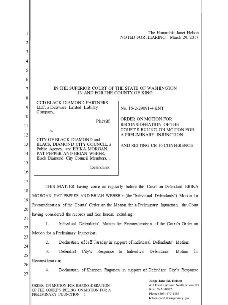 Order On Motion For Reconsideration Of The Court’S Ruling On Motion For