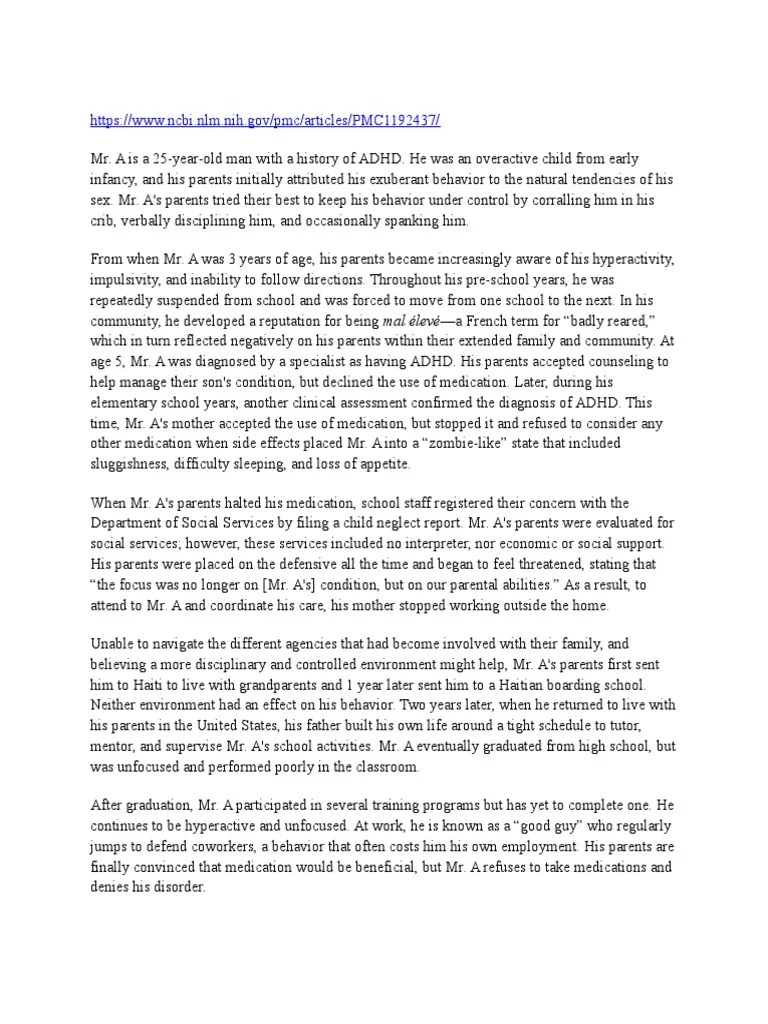 Case Adhd Attention Deficit Hyperactivity Disorder Medical