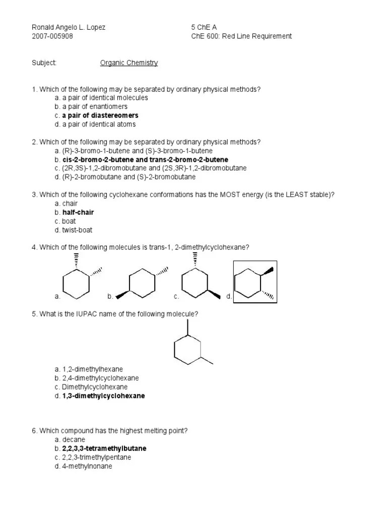Organic Chemistry Multiple Choice Questions Ether Alcohol