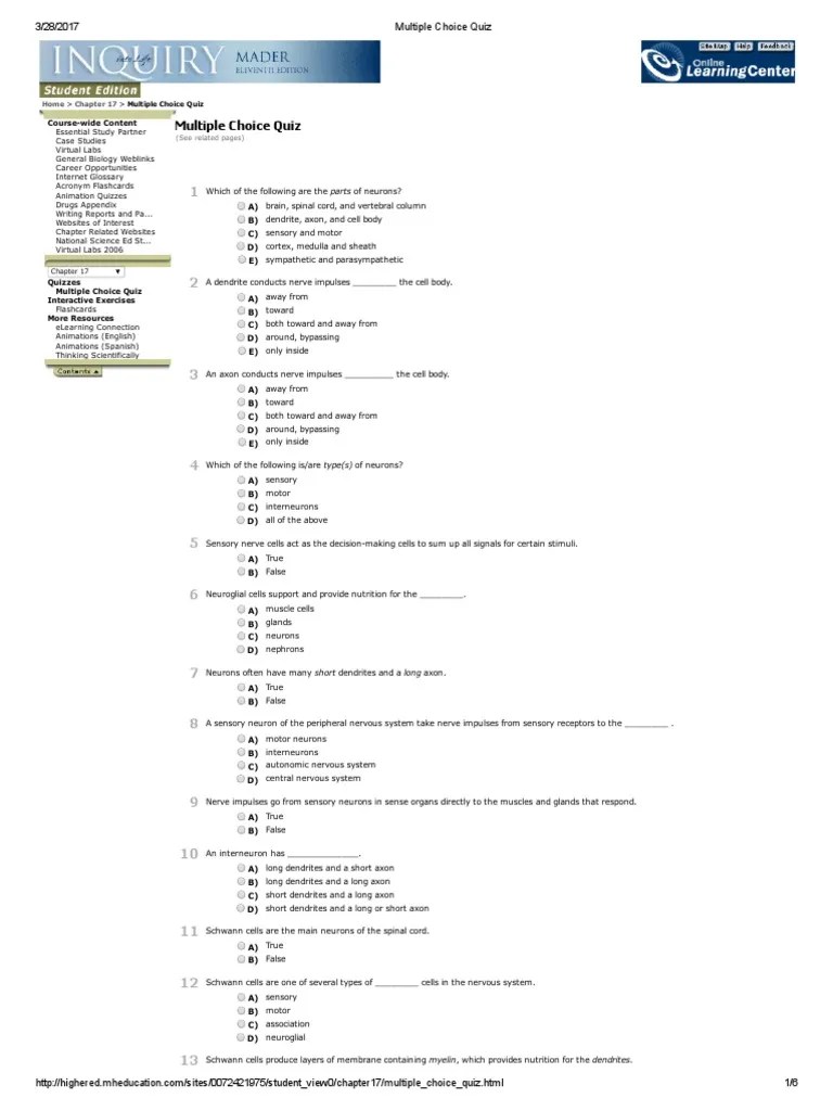 Multiple Choice Quiz_nerves Neurotransmitter Nervous System