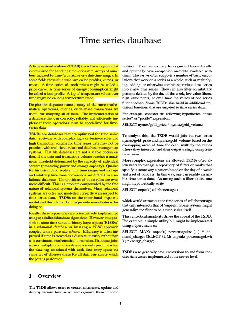 Time Series Database PDF Data Management Software Information Science