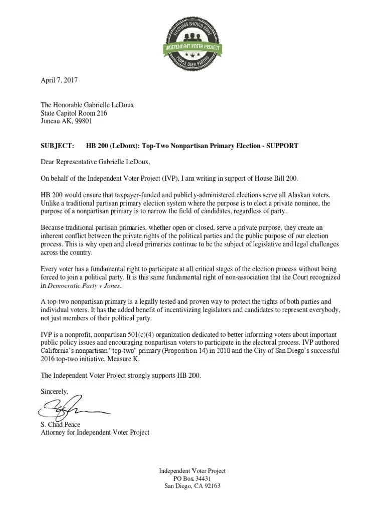 Independent Voter Project Letter of Support Alaska Nonpartisan TopTwo