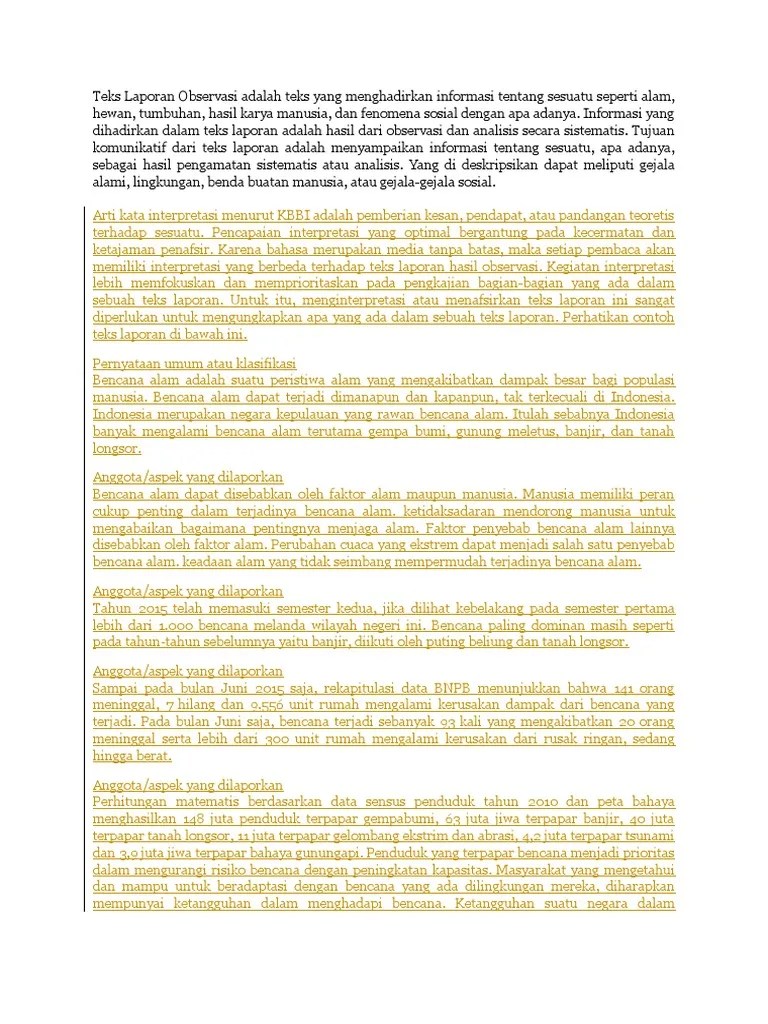 Teks Laporan Hasil Observasi Tentang Bencana Alam
