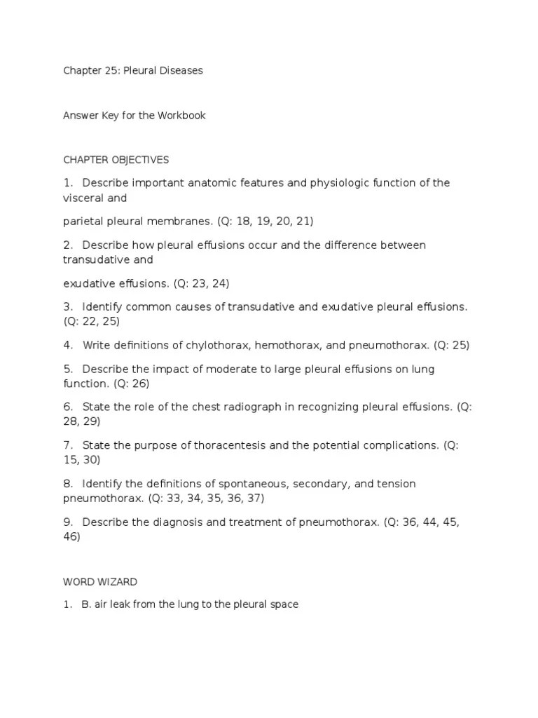 Chapter 25 Egans 10th Edition Workbook Answer Key PDF Lung Thorax