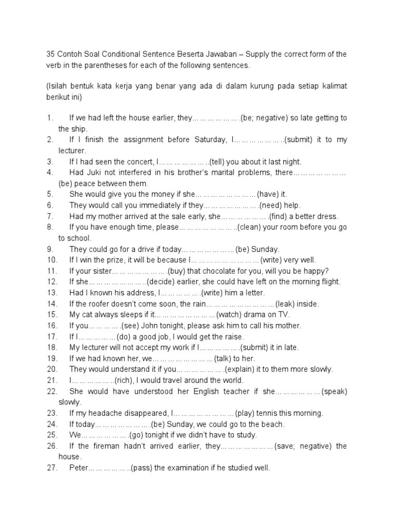 Contoh Soal Beserta Jawaban Conditional Sentence Type 1 - Kumpulan Contoh Surat Dan Soal Terlengkap