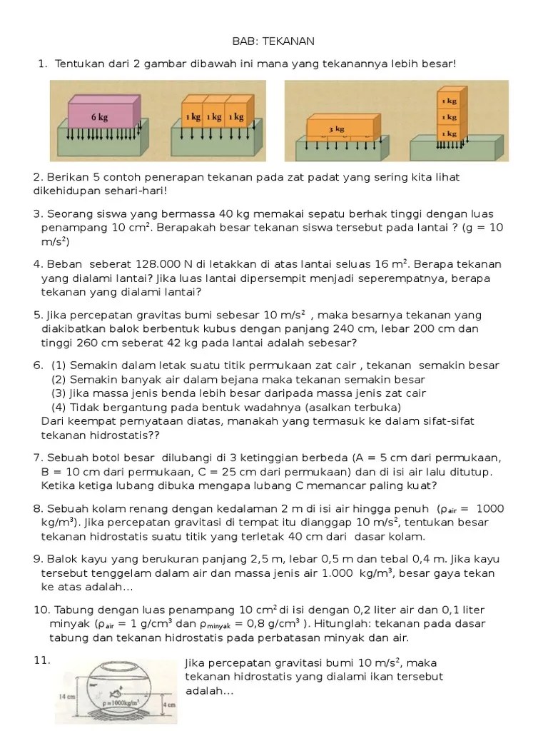 Contoh Soal Tekanan Pada Zat Cair Barisan Contoh