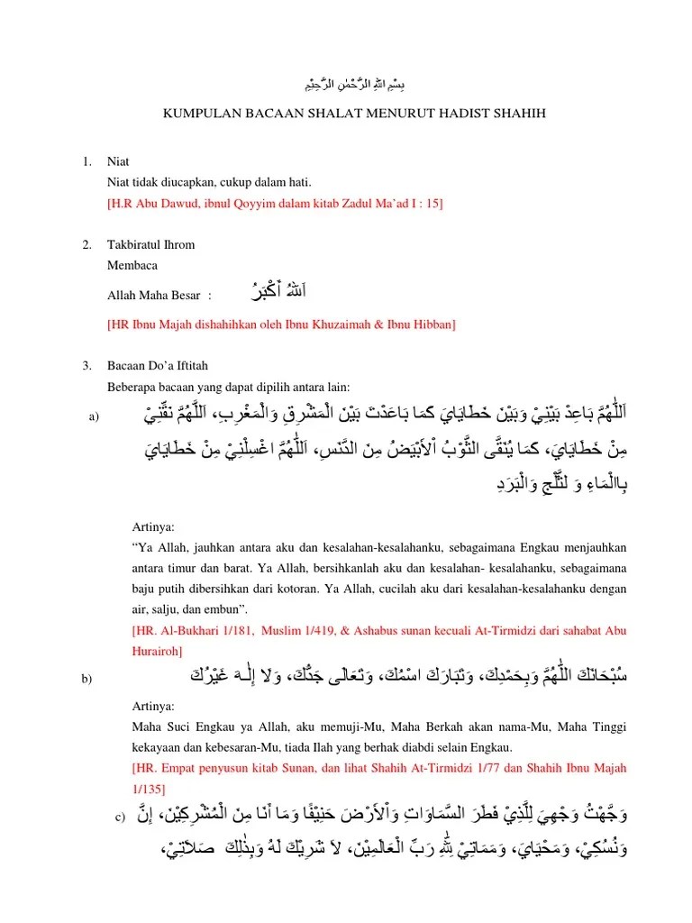 Kumpulan Bacaan Sholat Menurut Hadits Shohih | PDF