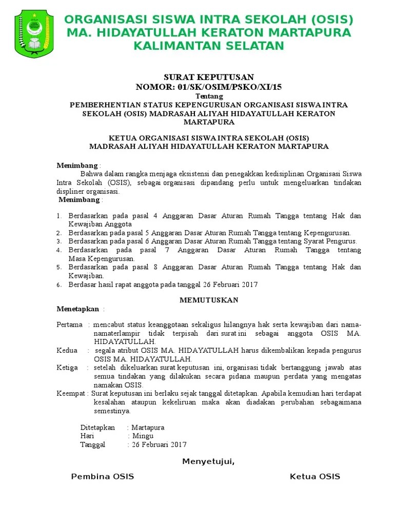 18 Contoh Surat Keputusan Pemberhentian Anggota